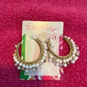 Lilly Pulitzer Gold and White Earrings with Pearl Accents